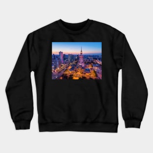 Warsaw. City center at dusk Crewneck Sweatshirt